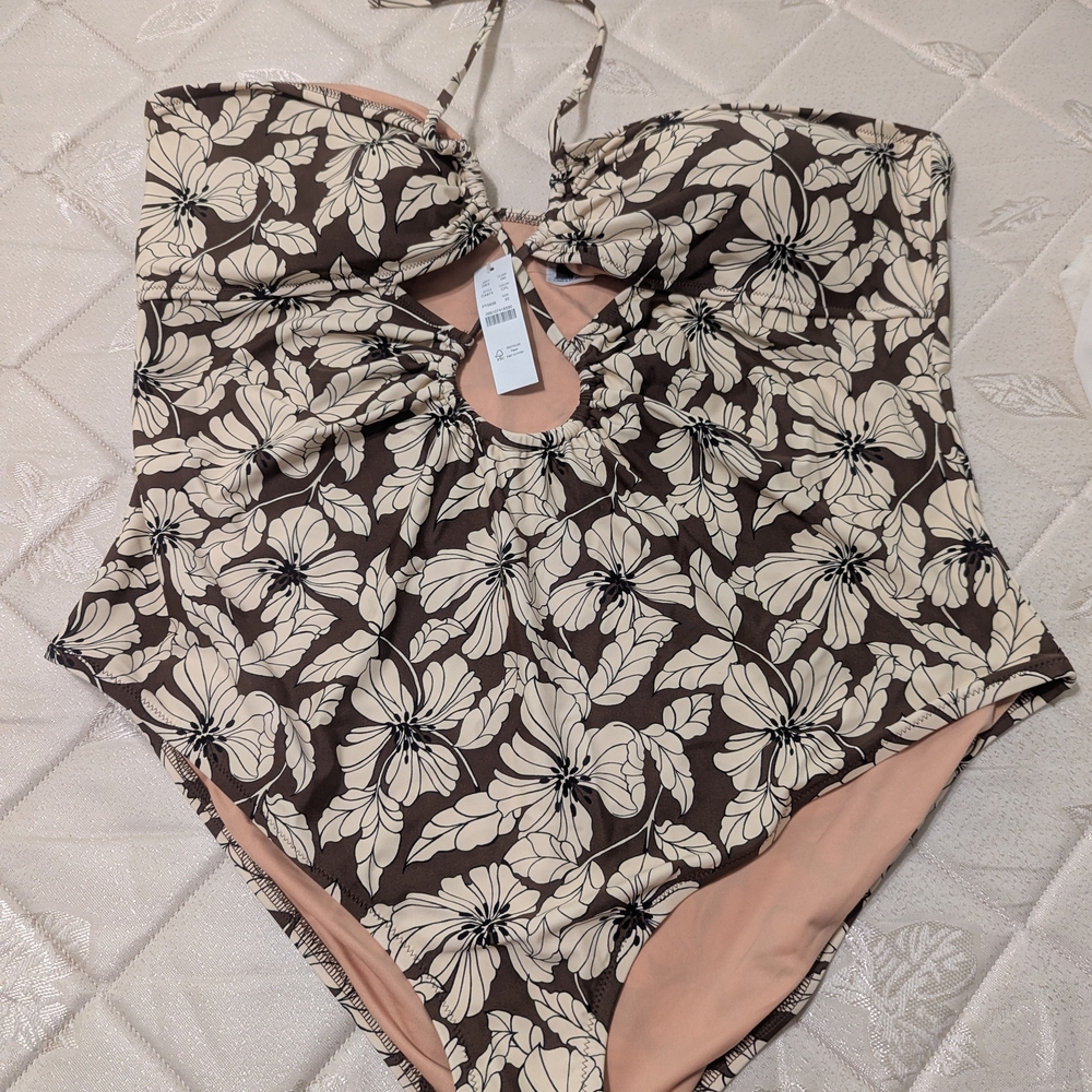 J. Crew Brown and Cream Floral One Piece Swimsuit